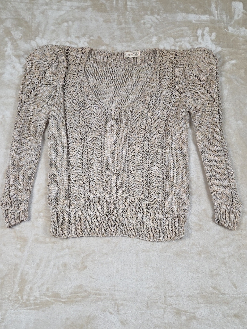 Capriccio Open-Stitch Scoop Neck Sweater